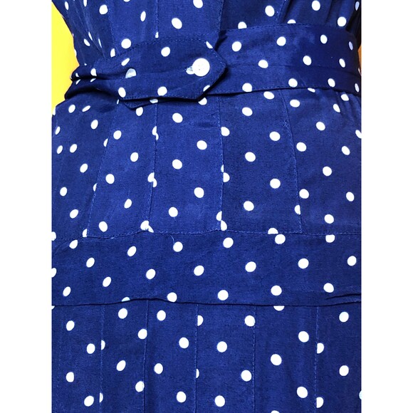 1970s-1980s 40s StylePolka Dot Drop Waist Button Up Back Peplum Dress. S-M AS IS - Picture 9 of 10